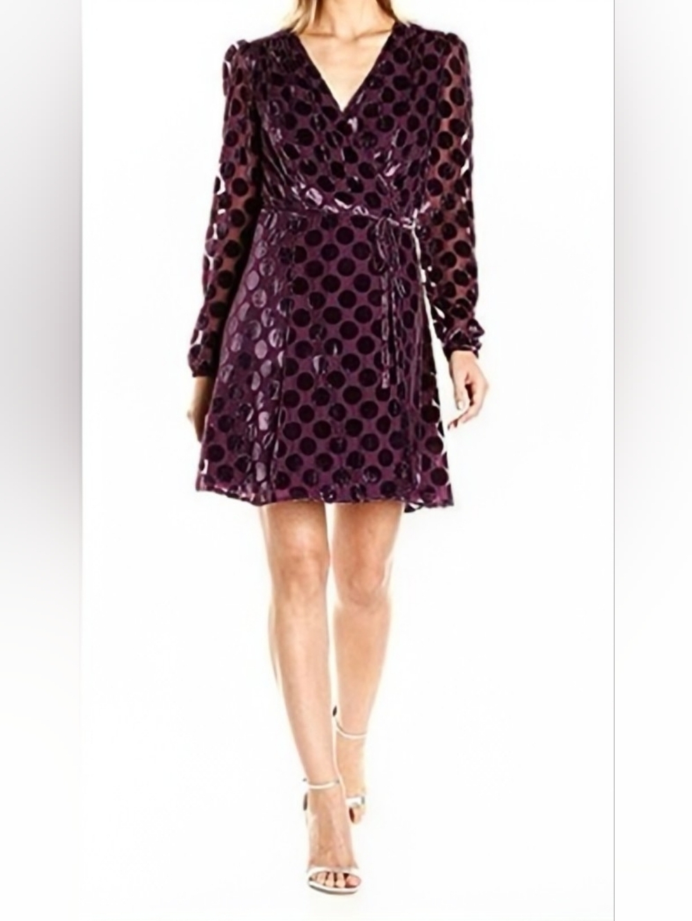 Betsey Johnson Purple Velvet Polka Dot Mini Wrap Dress Size 14